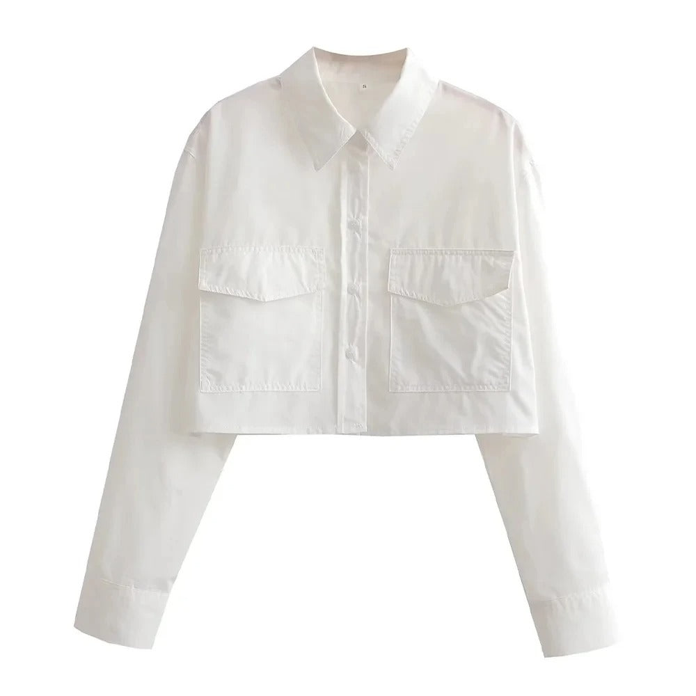 Lös beskuren poplinskjorta för kvinnor