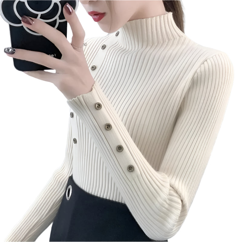 Sköldpaddshalsad pullover med hel ärm för kvinnor