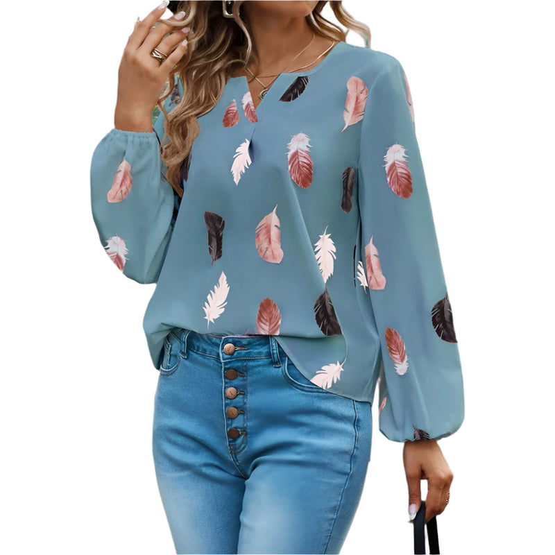 Chiffongblus i fjädermönster