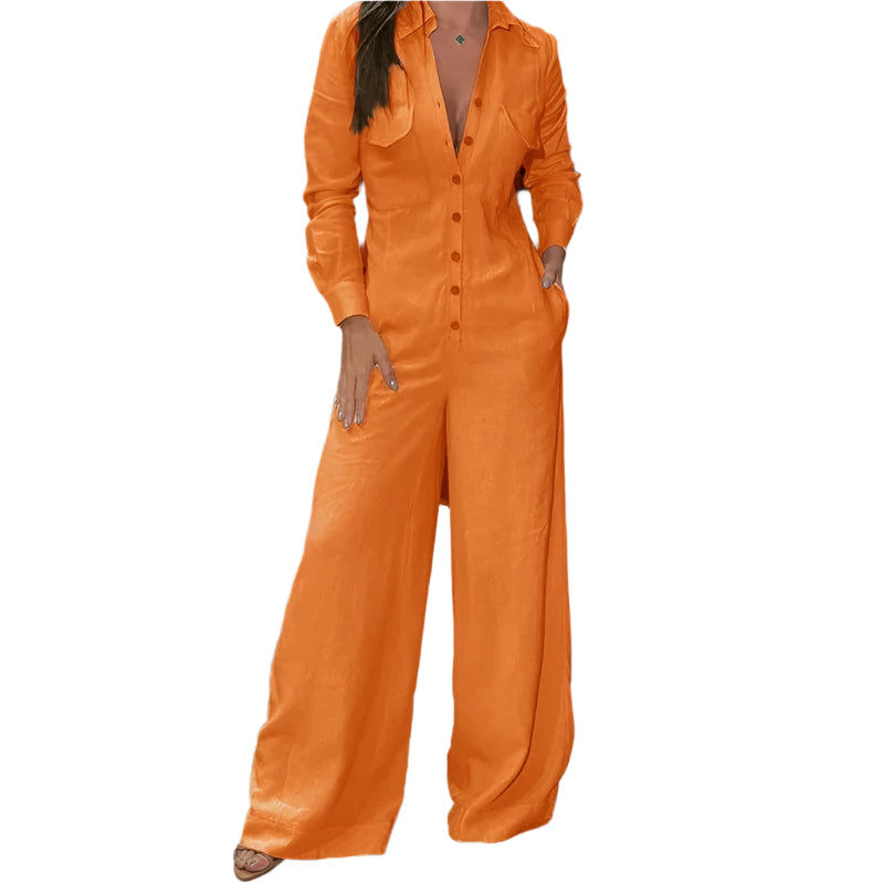Långärmad jumpsuit med nedfällbar krage