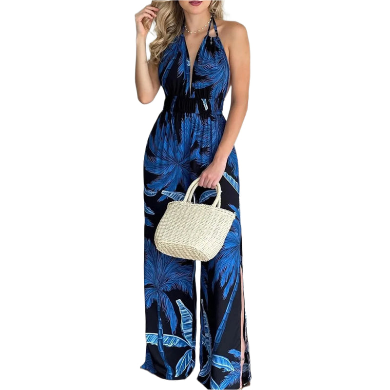 Digital Print V-Neck Färgglad Jumpsuit