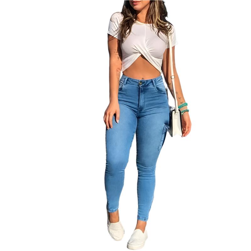 Damer Slim-fit Cargo Denim Byxor