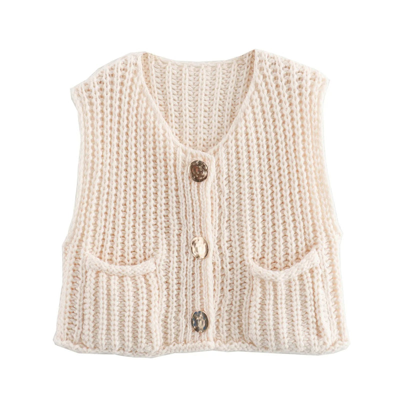 Stickad cardigan för damer med metallknappar