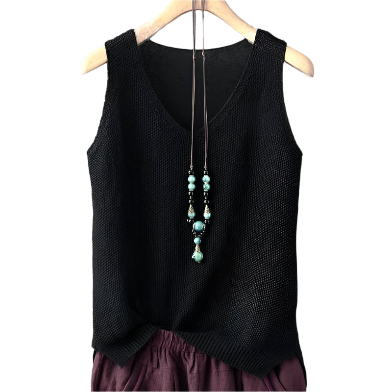 Ärmlös stickad blus för kvinnor