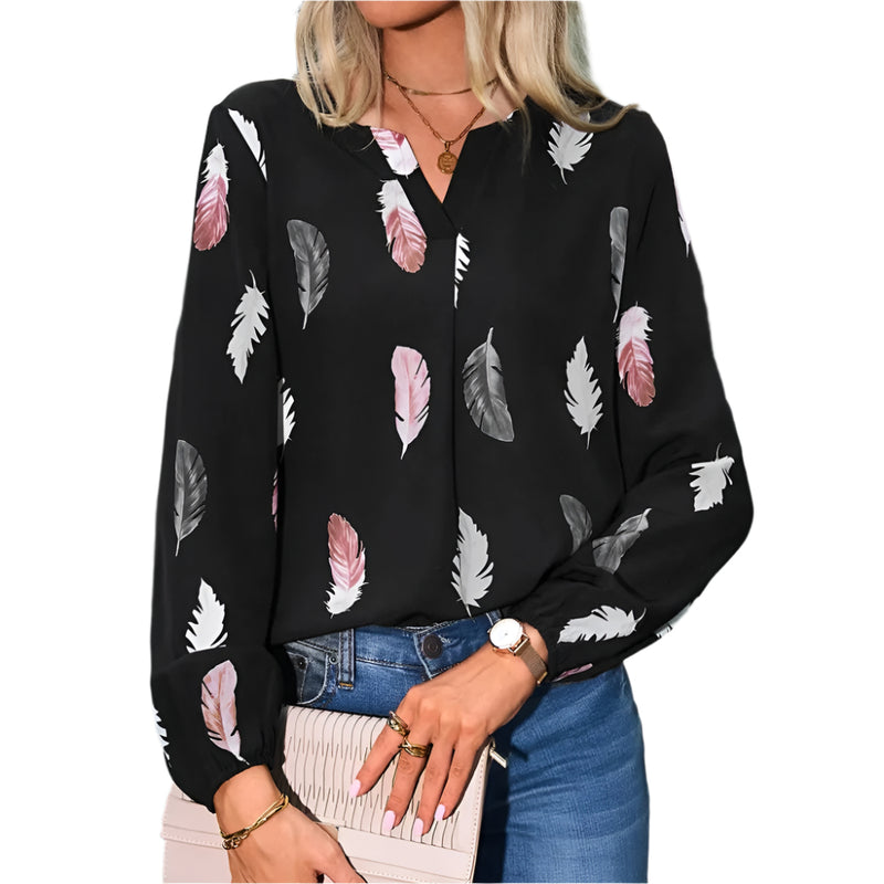 Chiffongblus i fjädermönster