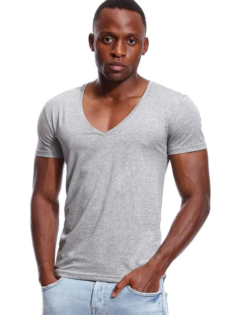 Herr-T-shirt med djup V-ringning
