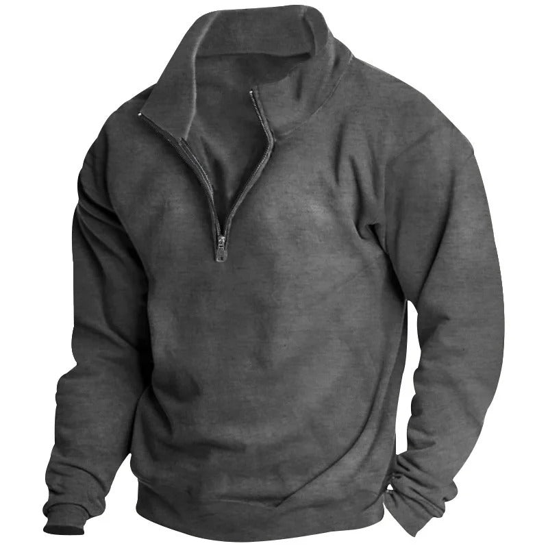 Sweatshirt med halv dragkedja och ståkrage för män
