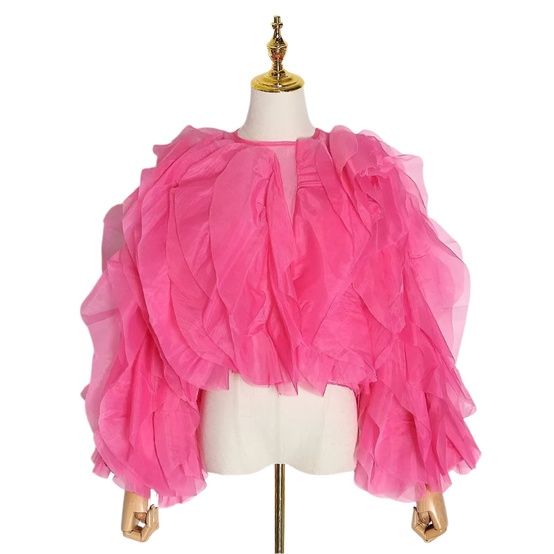 O-Neck Ruffle Shirt för kvinnor