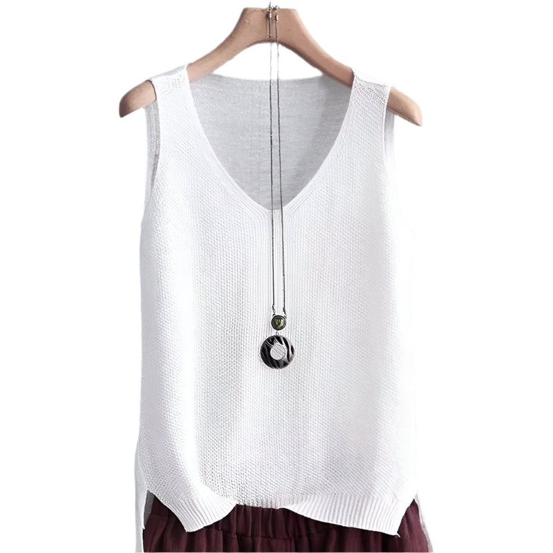 Ärmlös stickad blus för kvinnor
