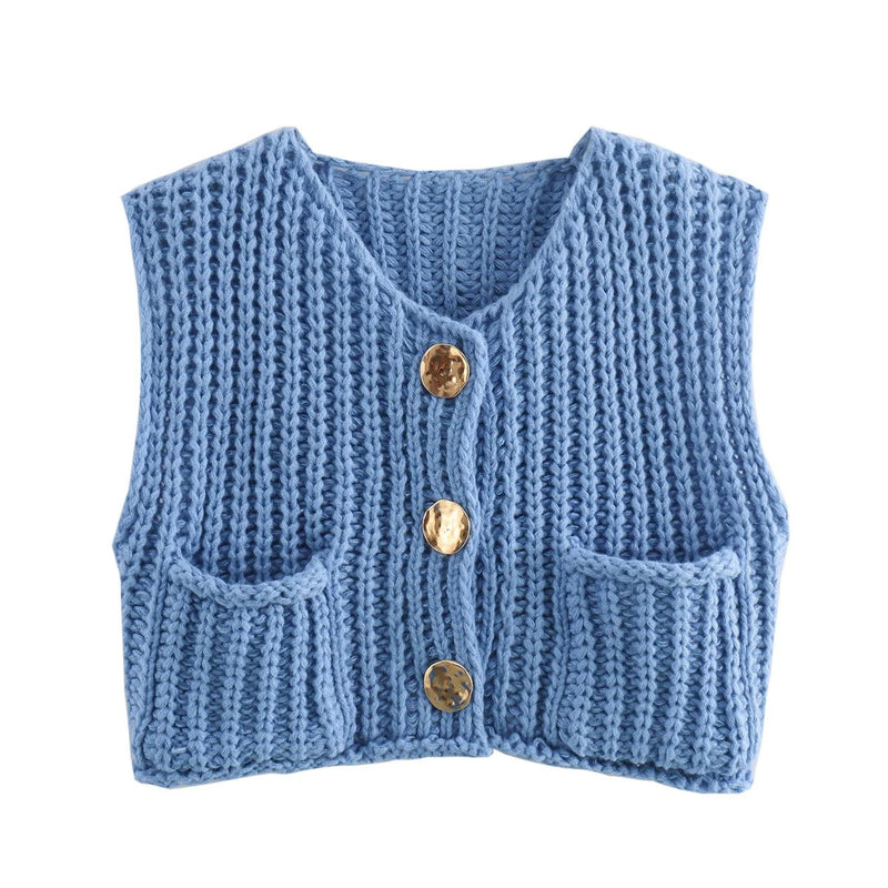 Stickad cardigan för damer med metallknappar