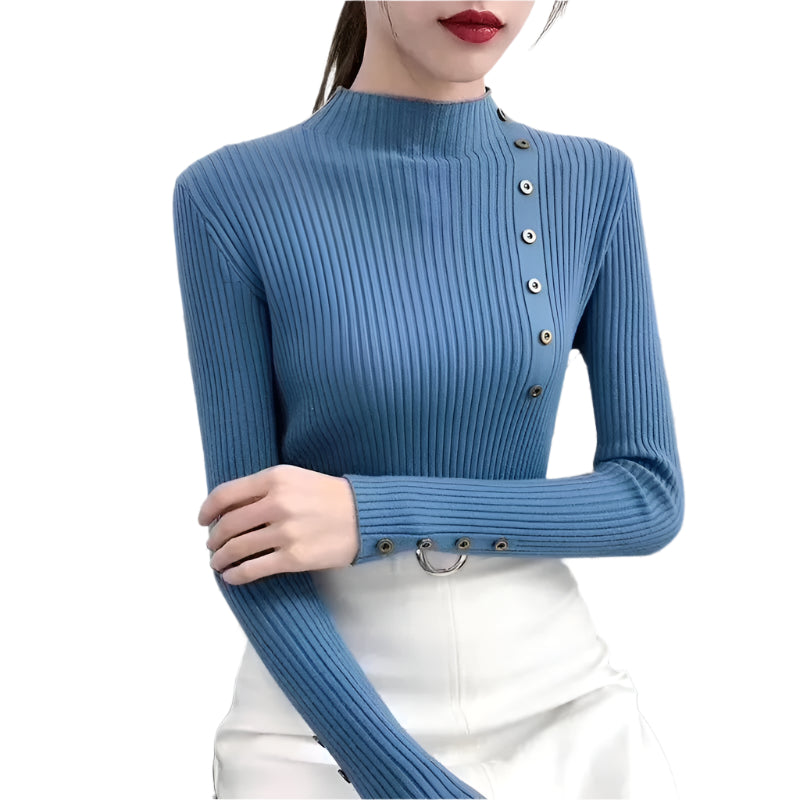 Sköldpaddshalsad pullover med hel ärm för kvinnor