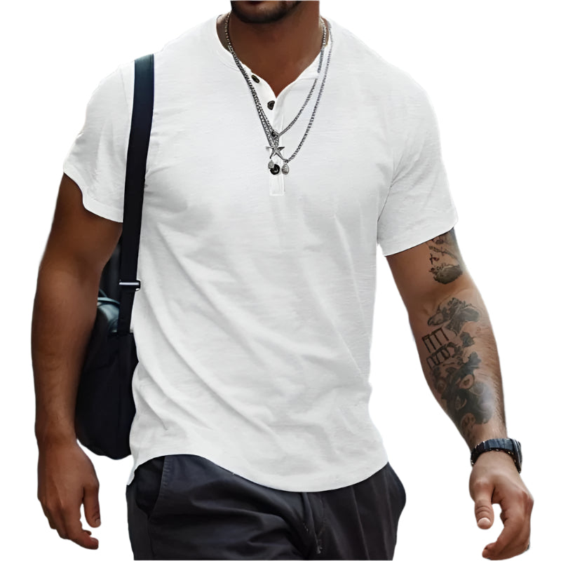 Herr-T-shirt utan krage i enfärgat