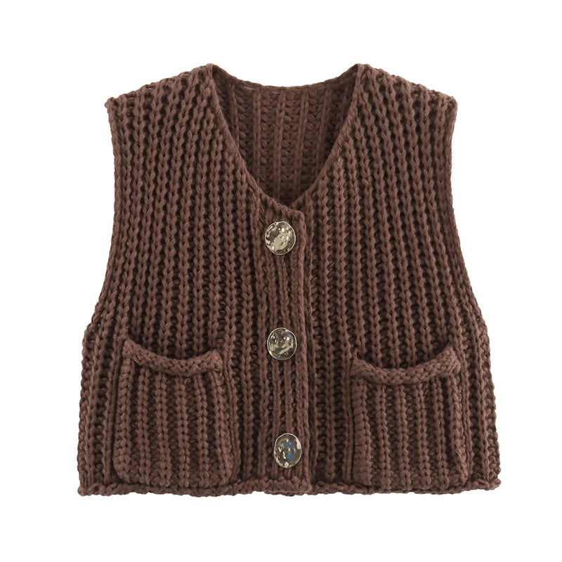 Stickad cardigan för damer med metallknappar