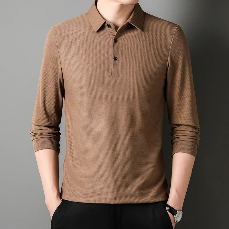 Business Casual långärmad pikétröja för män
