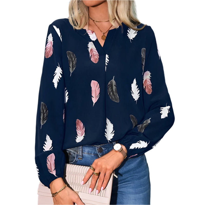 Chiffongblus i fjädermönster