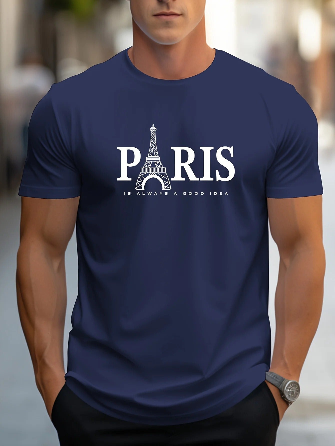 Paris-tryckt T-shirt för män