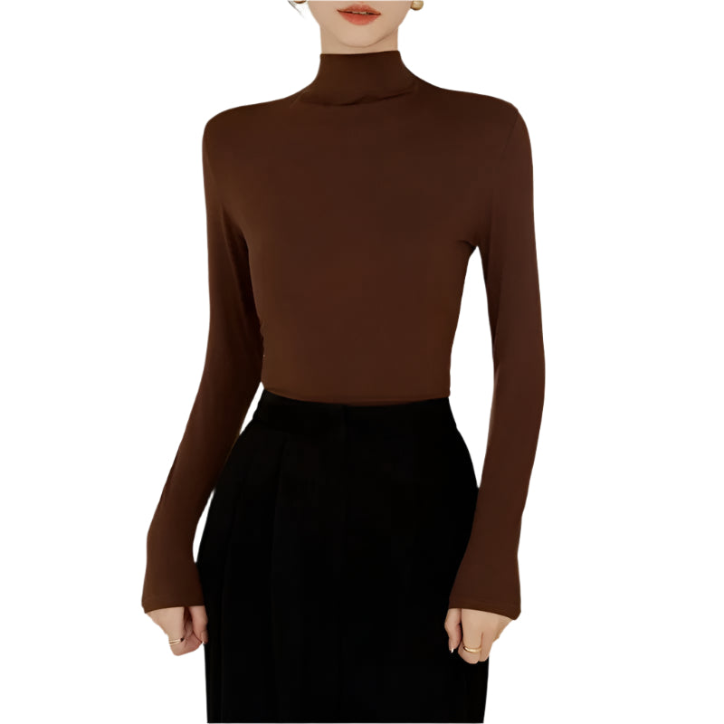 Långärmad T-shirt med hög krage för kvinnor