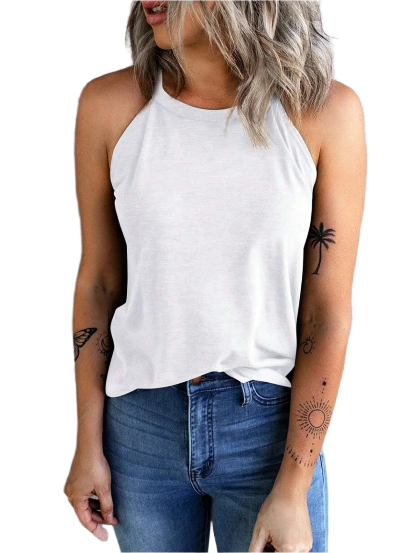 Ärmlös halterneck-linne för damer