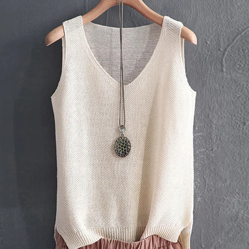 Ärmlös stickad blus för kvinnor