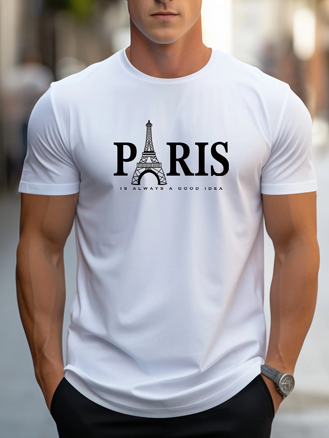 Paris-tryckt T-shirt för män