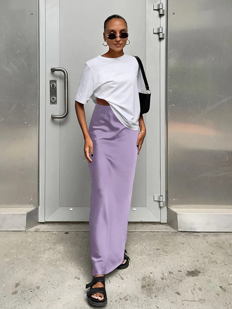 Satinkjol med hög midja för kvinnor