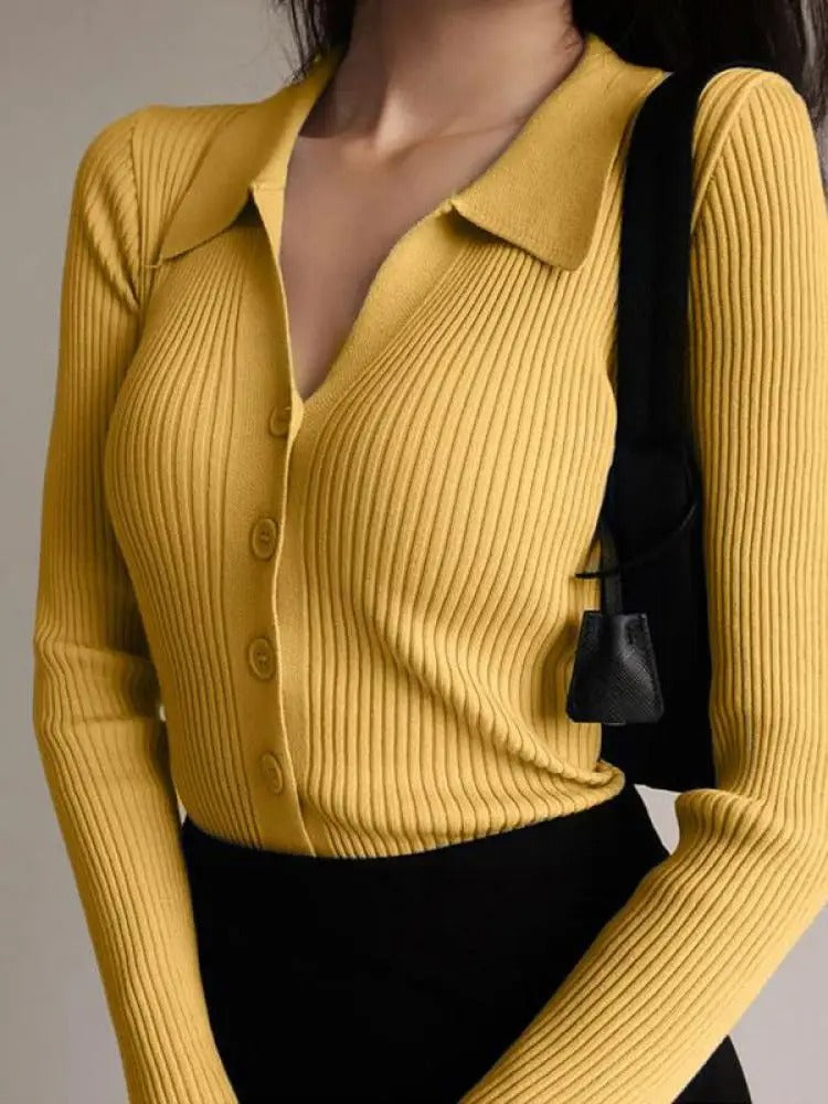 Stickad Slim Cardigan med V-ringad dam