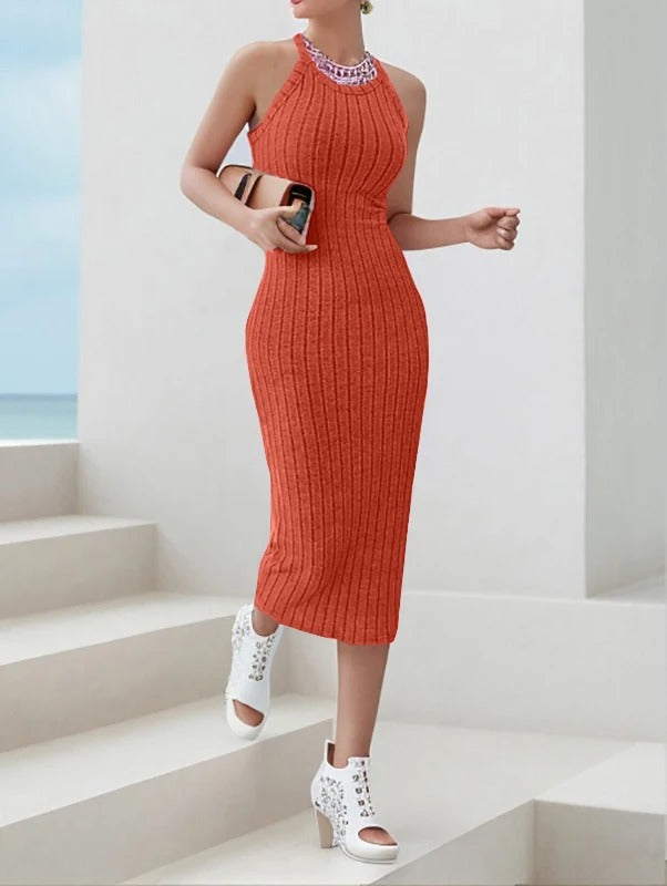 Halter Neck Bodycon Midiklänning för kvinnor