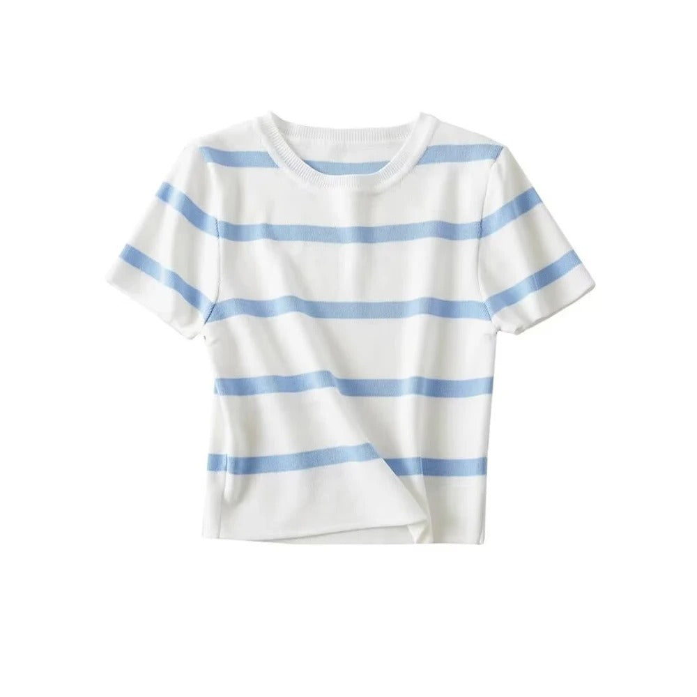 Stickad randig croppad topp för kvinnor