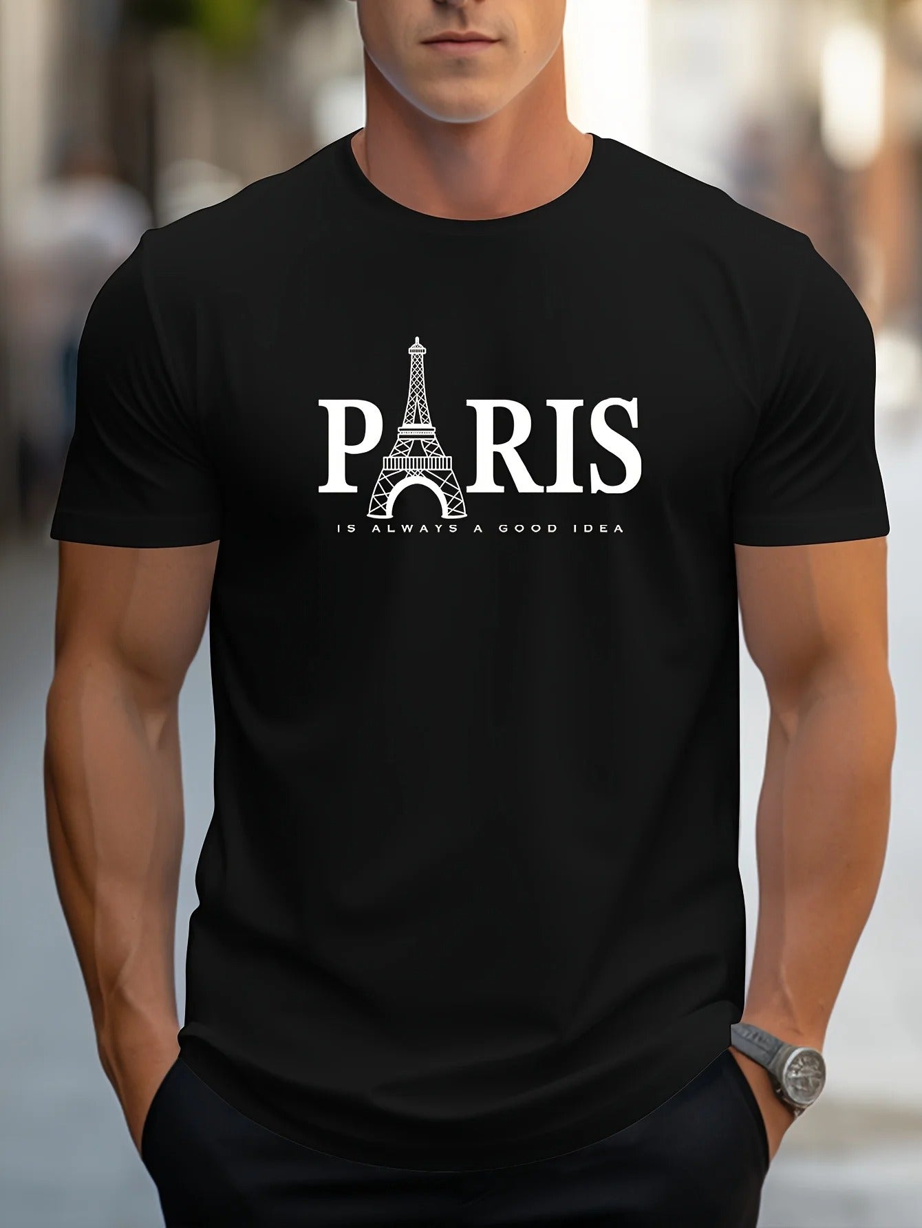 Paris-tryckt T-shirt för män