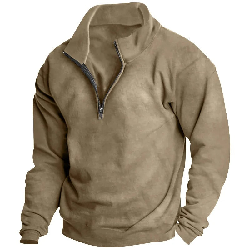 Sweatshirt med halv dragkedja och ståkrage för män