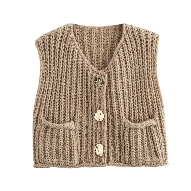 Stickad cardigan för damer med metallknappar