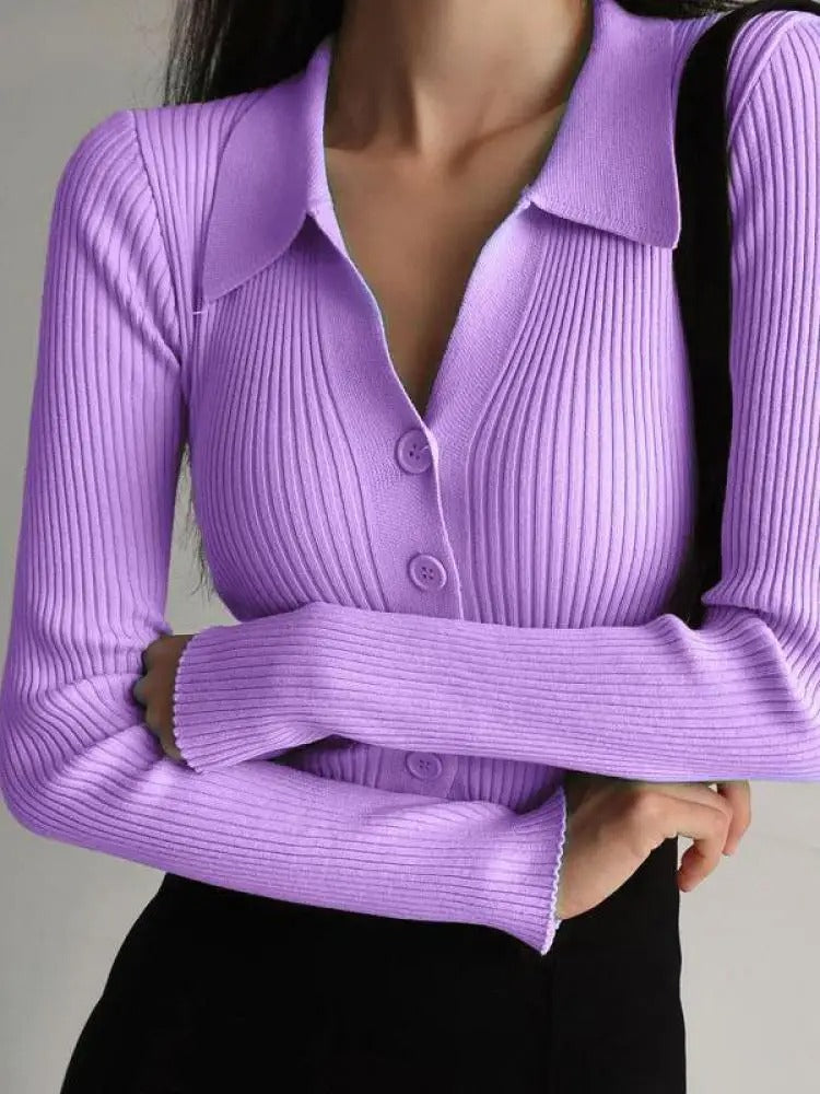Stickad Slim Cardigan med V-ringad dam