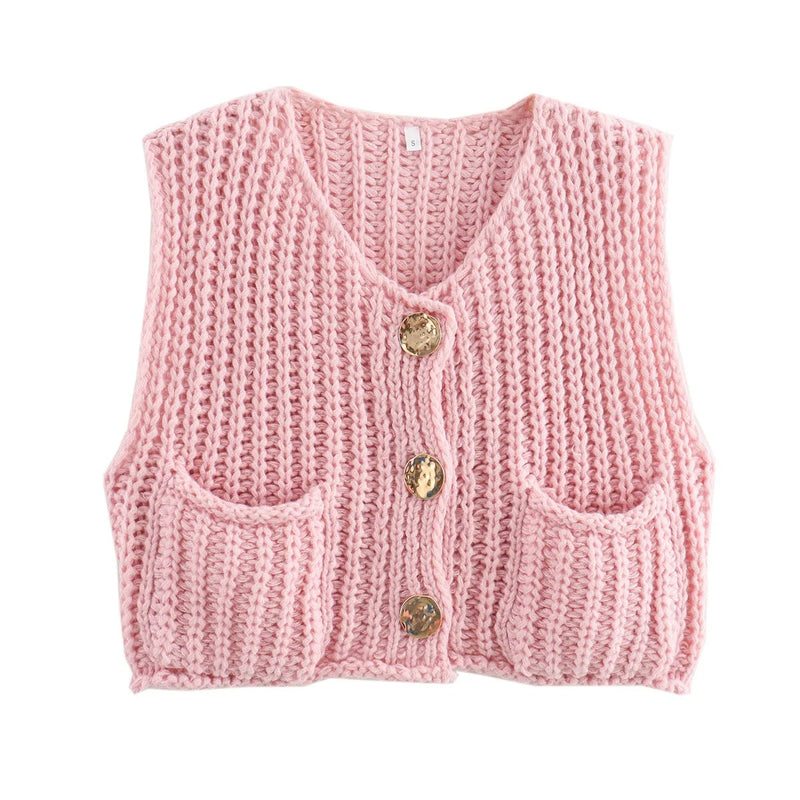 Stickad cardigan för damer med metallknappar