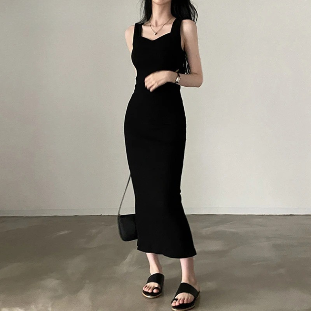 Ärmlös stickad långklänning med fyrkantig hals för kvinnor