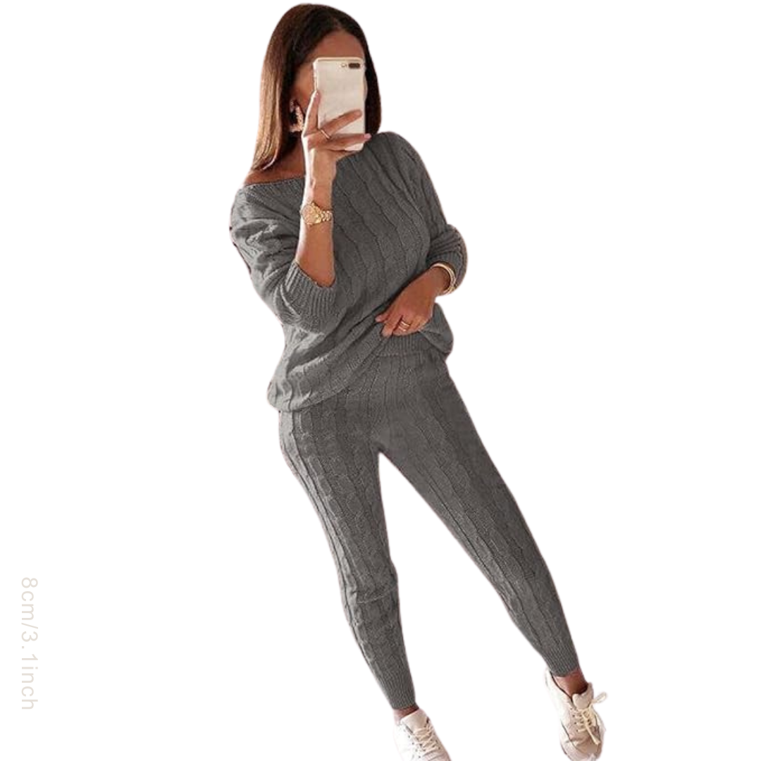 Plus Size Dropped Shoulder Knit Byx Set