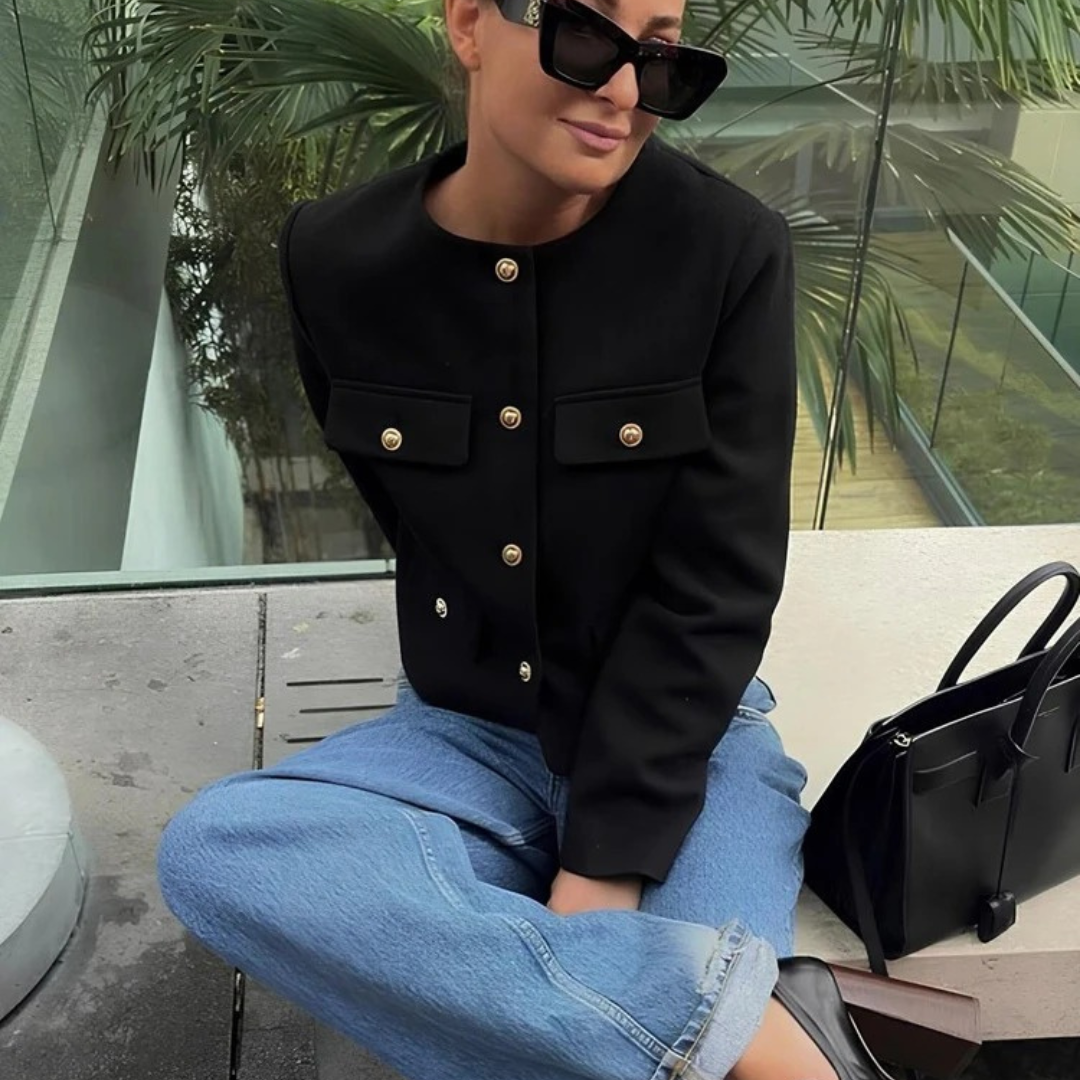 Rundhalsad lapeljacka för kvinnor