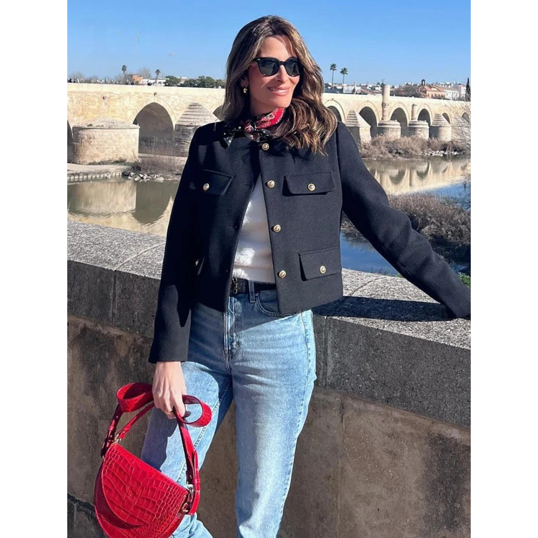 Rundhalsad lapeljacka för kvinnor