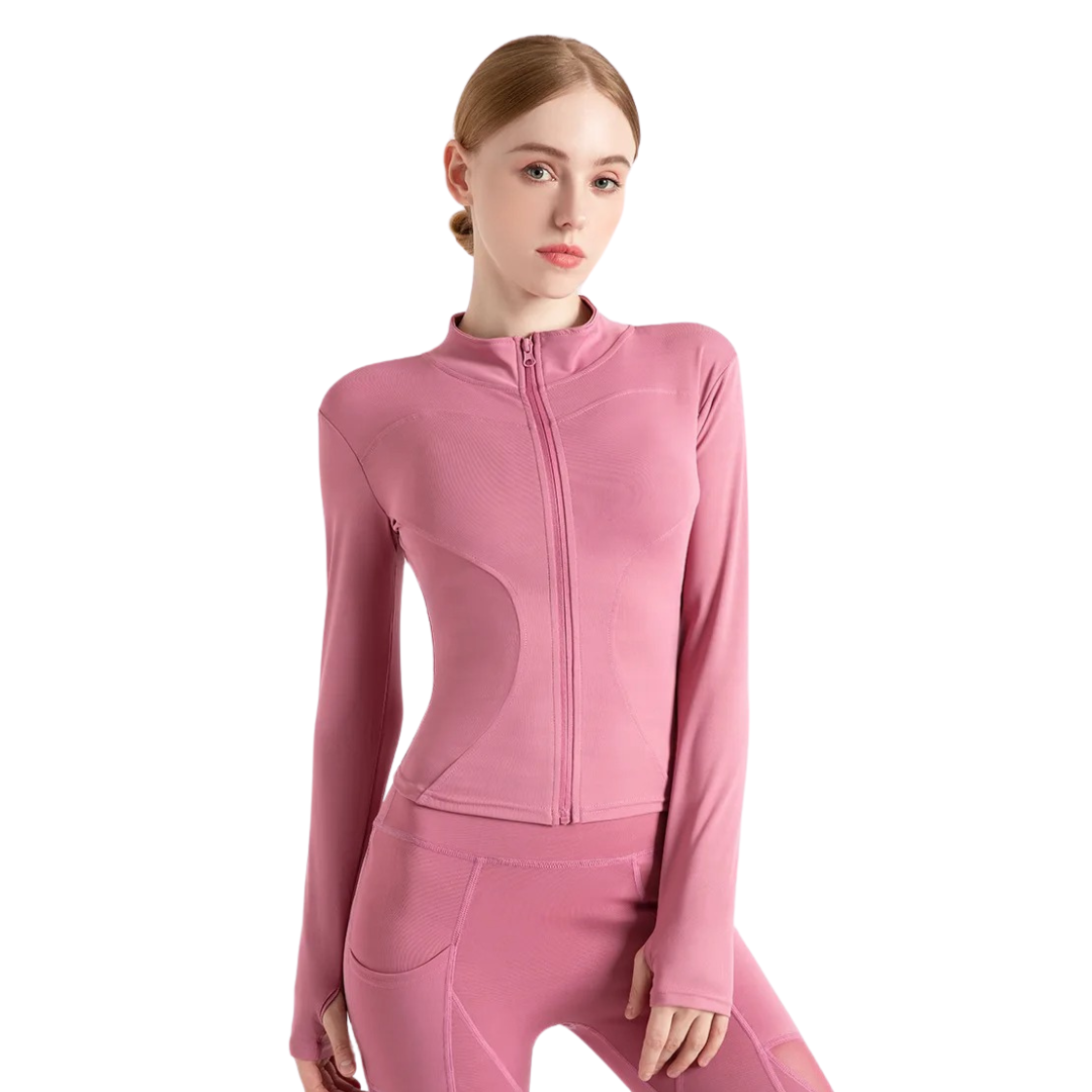 Långärmad träningsjacka med dragkedja för kvinnor