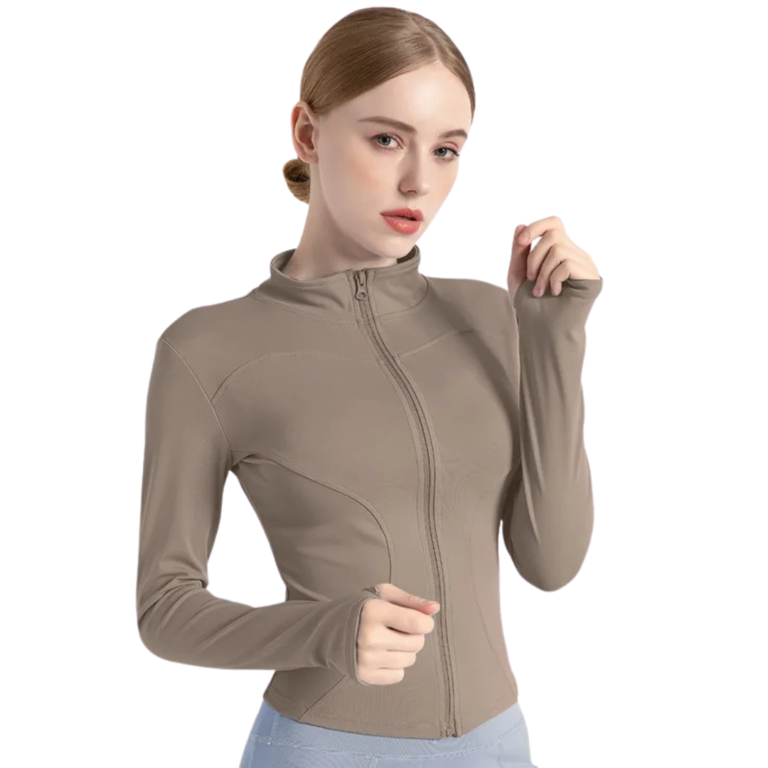 Långärmad träningsjacka med dragkedja för kvinnor