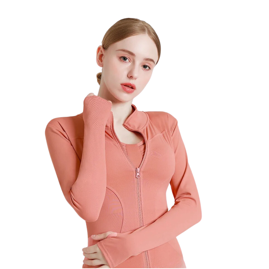Långärmad träningsjacka med dragkedja för kvinnor