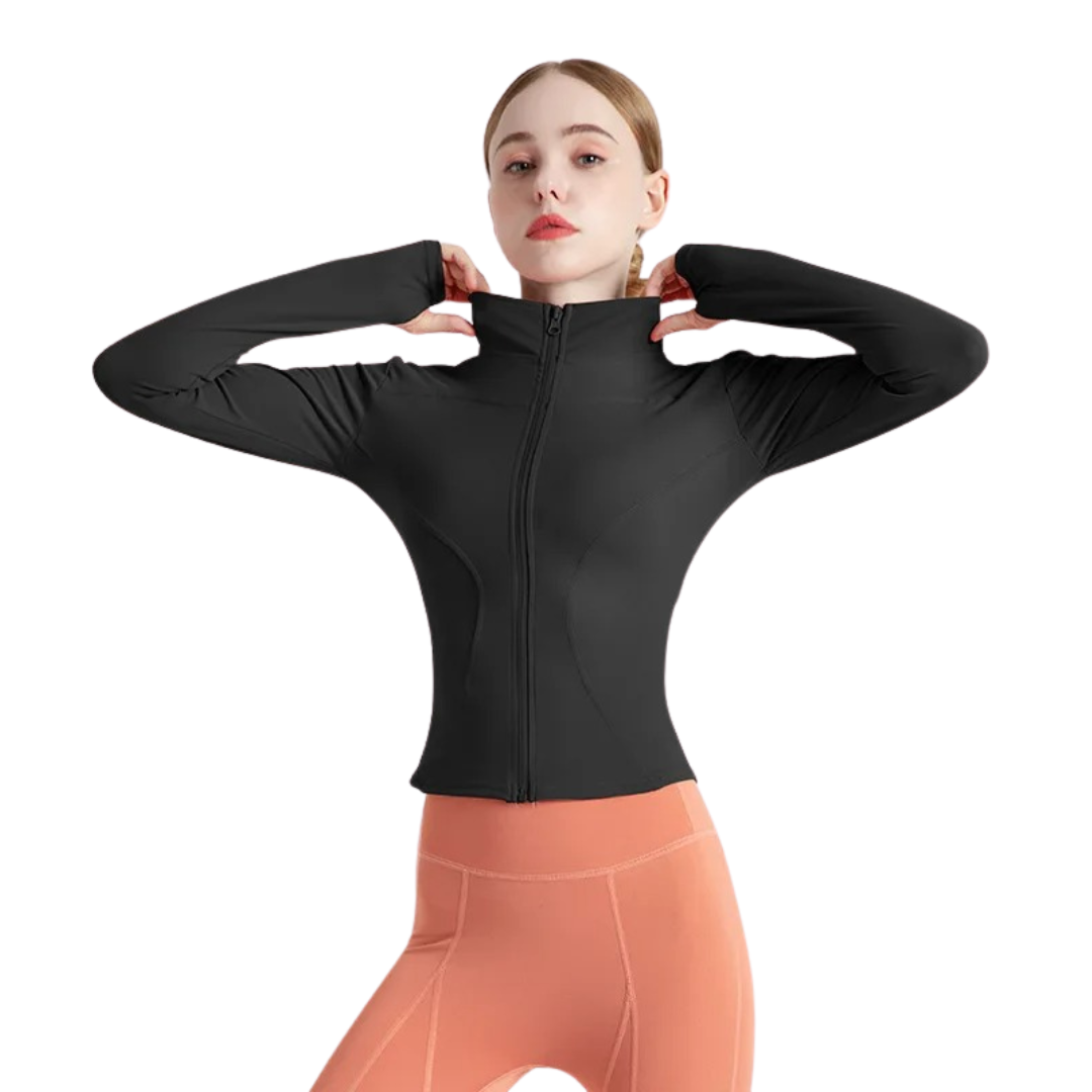 Långärmad träningsjacka med dragkedja för kvinnor