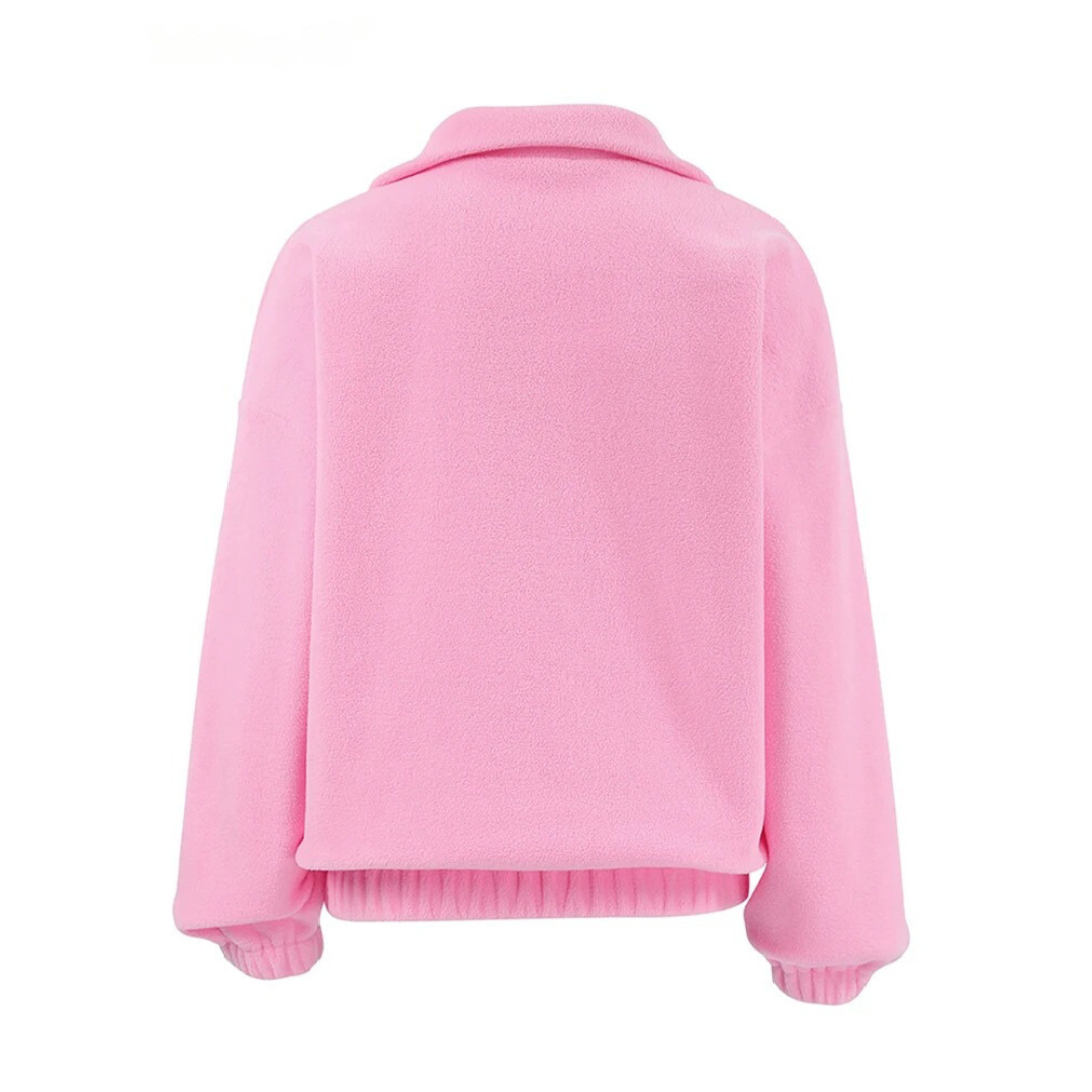 Polar Fleece Pink Pullover med dragkedja för kvinnor