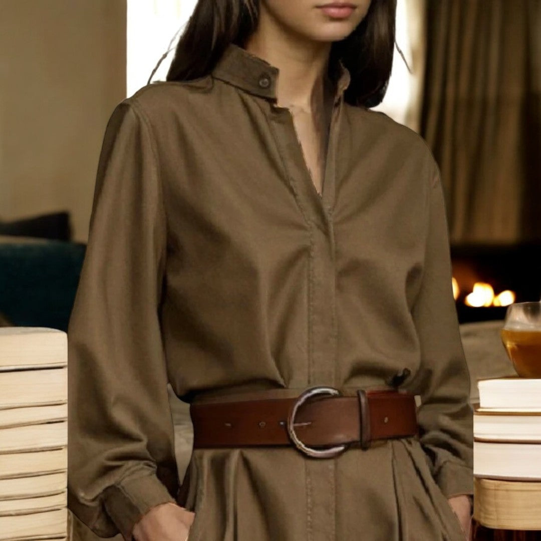 Knäppt blus med puffärm för kvinnor