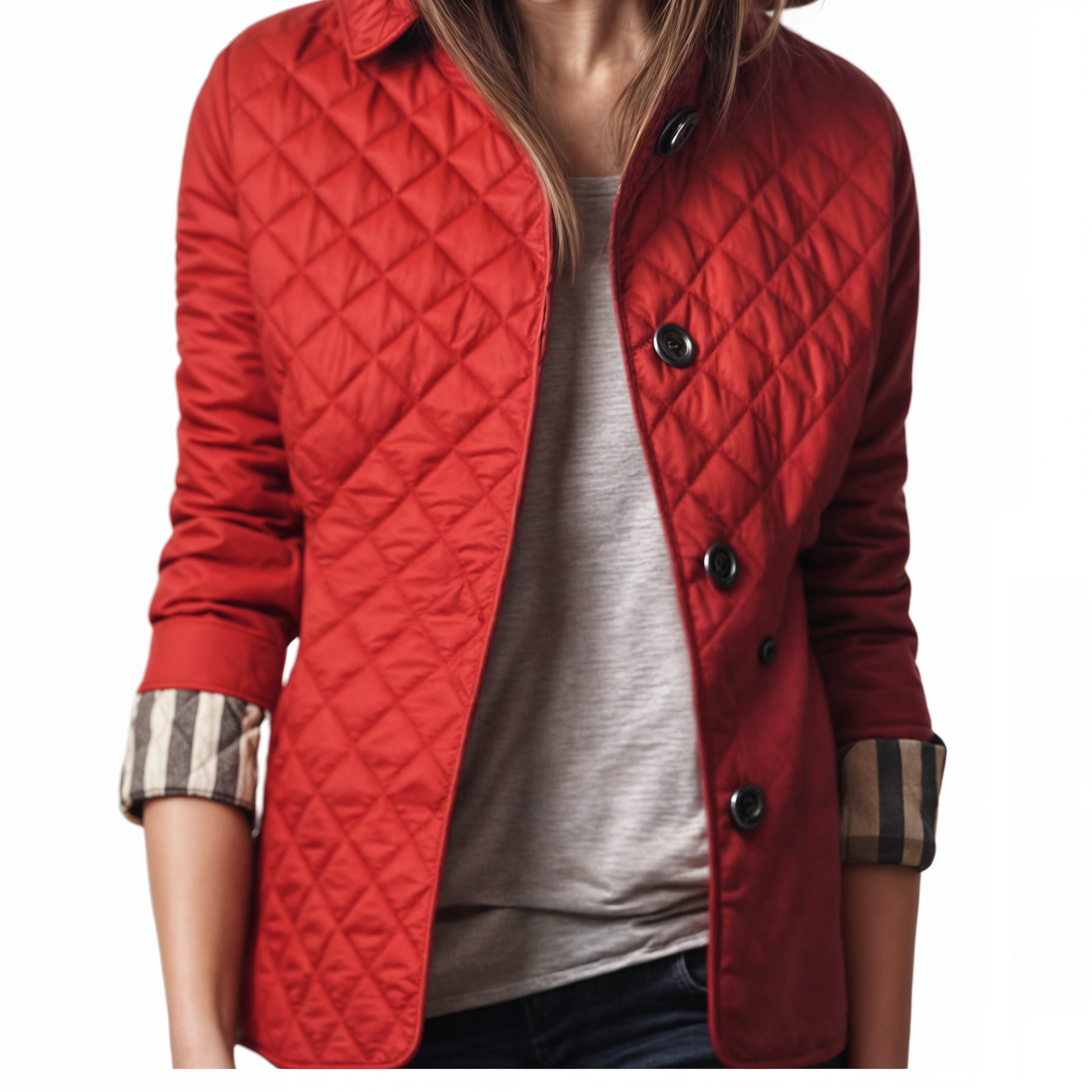 Kviltert jakke med nedfällbar krage för kvinnor