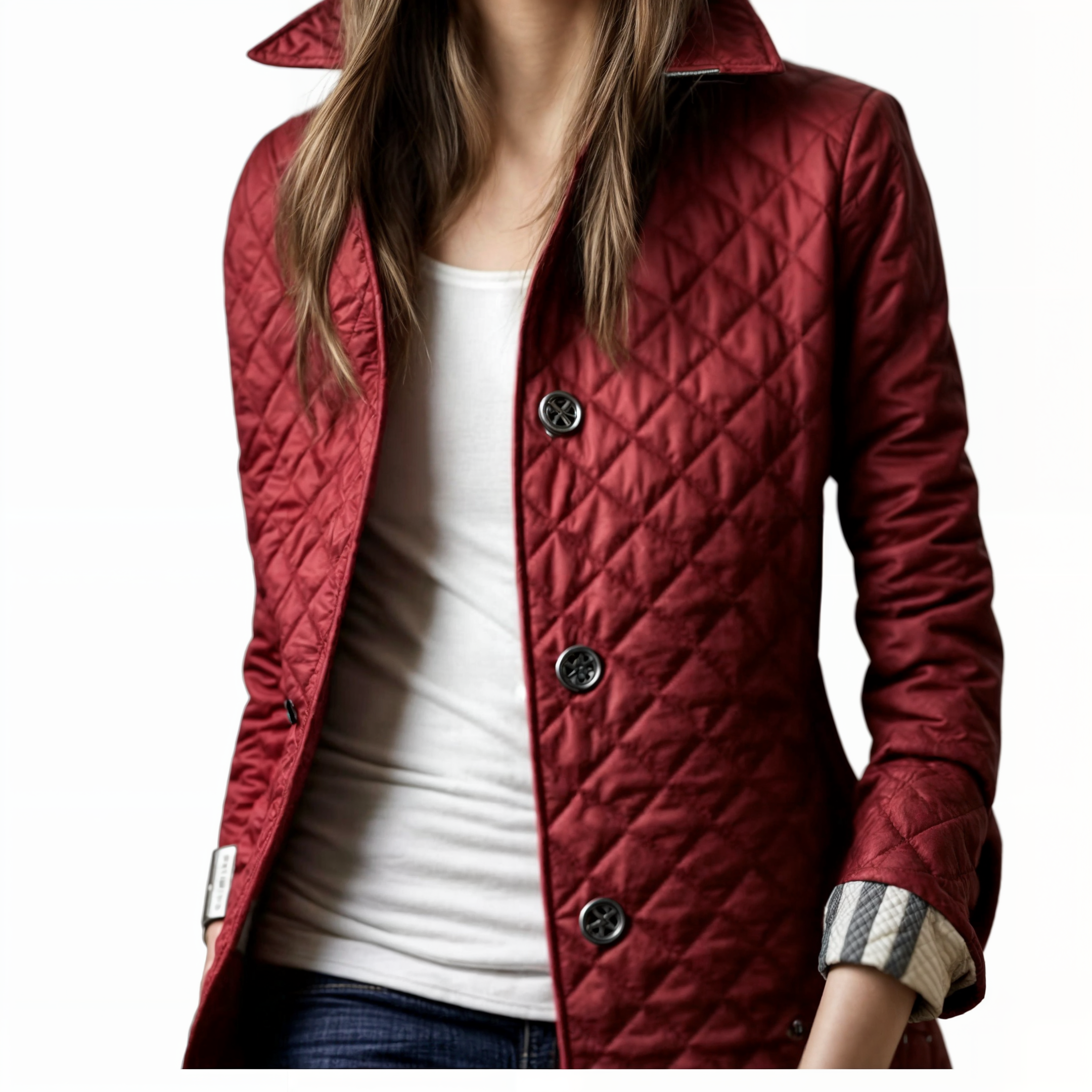 Kviltert jakke med nedfällbar krage för kvinnor