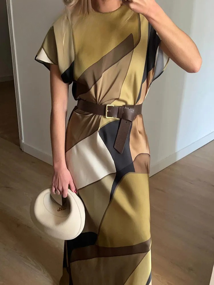 Vintage tryck ihålig klänning för kvinnor