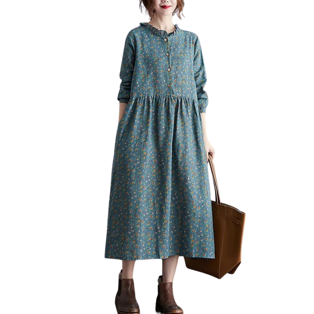 Vintage blommig volangklänning för kvinnor