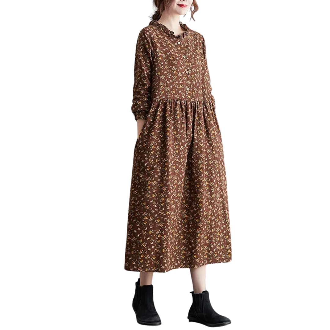 Vintage blommig volangklänning för kvinnor