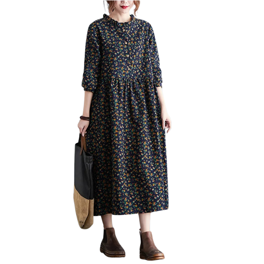 Vintage blommig volangklänning för kvinnor