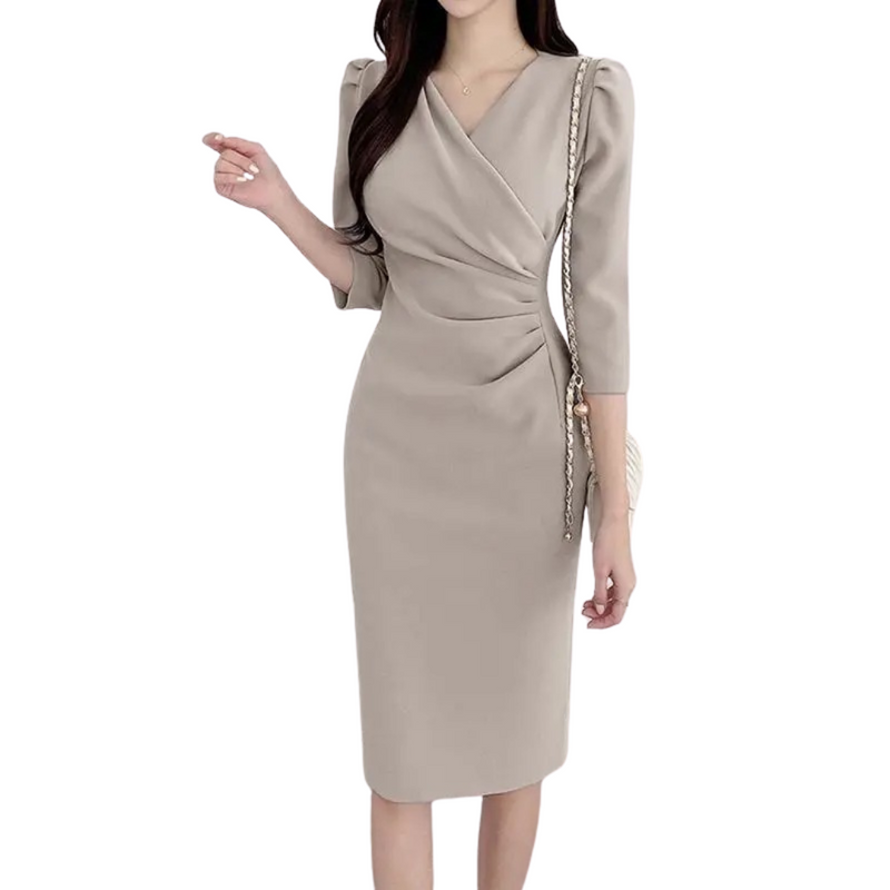 V-ringad Bodycon knälång arbetsklänning för kvinnor
